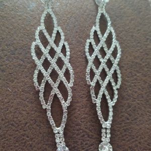 Vintage LONG Chandelier Rhinestone Pierced Earrings 4.5" Pageant Stage Wedding